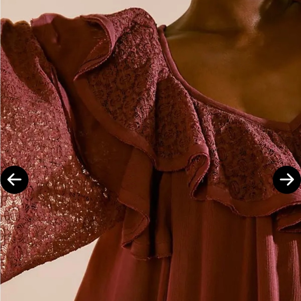 Free People Ruffles and Lace Deep Rose Romper Size Medium NWOT - Picture 4 of 4